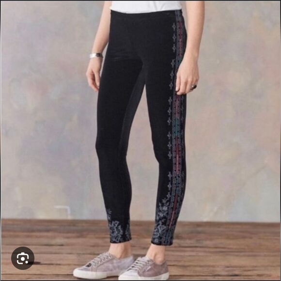 Johnny Was Women's Tahndi Velvet Embroidered Boho Floral High Waist Leggings M. - Picture 1 of 16